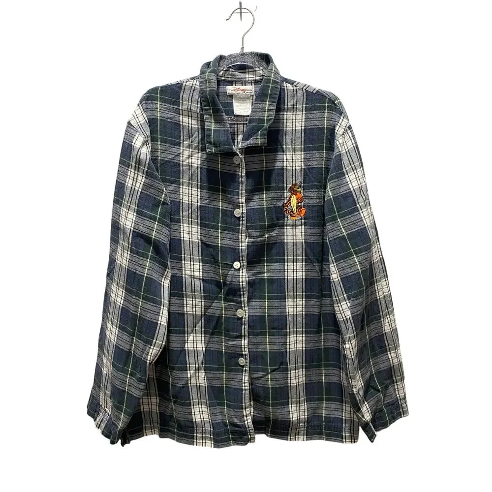 Vintage Disney Store Tigger Flannel Long Sleeve Mens Shirt Sz S/M y2k Grunge